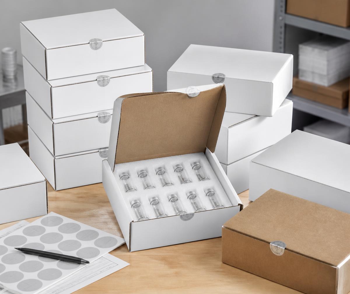 Unbranded shipping boxes with foam-seated research vials
